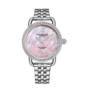 Stuhrling Crystal Accented Mother of Pearl Bracelet Womens Watch